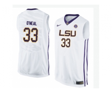 Men's LSU Tigers Shaquille O'Neal #33 College Basketball Elite Jersey - White