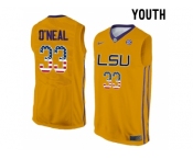 2016 US Flag Fashion Youth LSU Tigers Shaquille O'Neal #33 College Basketball Elite Jersey - Gold