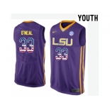 2016 US Flag Fashion Youth LSU Tigers Shaquille O'Neal #33 College Basketball Elite Jersey - Purple