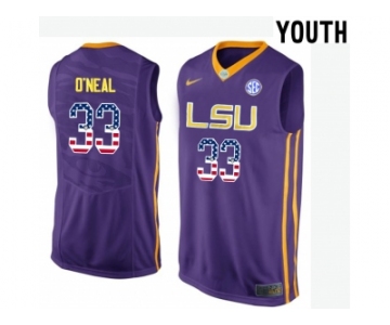 2016 US Flag Fashion Youth LSU Tigers Shaquille O'Neal #33 College Basketball Elite Jersey - Purple