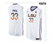 2016 US Flag Fashion Youth LSU Tigers Shaquille O'Neal #33 College Basketball Elite Jersey - White