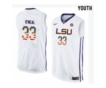 2016 US Flag Fashion Youth LSU Tigers Shaquille O'Neal #33 College Basketball Elite Jersey - White