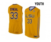 Youth LSU Tigers Shaquille O'Neal #33 College Basketball Elite Jersey - Gold