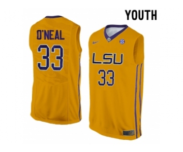 Youth LSU Tigers Shaquille O'Neal #33 College Basketball Elite Jersey - Gold