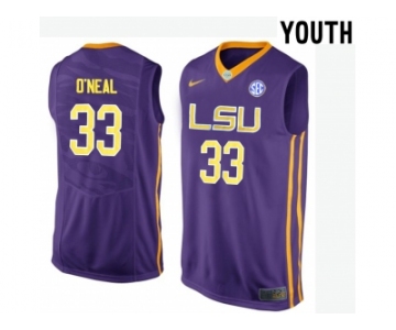 Youth LSU Tigers Shaquille O'Neal #33 College Basketball Elite Jersey - Purple