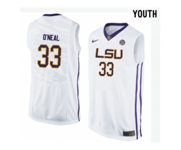 Youth LSU Tigers Shaquille O'Neal #33 College Basketball Elite Jersey - White