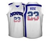 2016 US Flag Fashion Memphis Tigers Derrick Rose #23 College Basketball Throwback Jersey - White