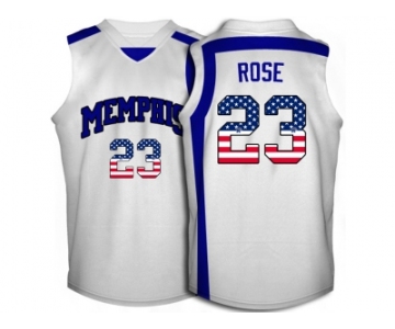 2016 US Flag Fashion Memphis Tigers Derrick Rose #23 College Basketball Throwback Jersey - White