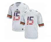 2016 US Flag Fashion 2016 Men's Miami Hurricanes #15 College Football Jerseys - Green White