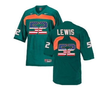 2016 US Flag Fashion Men's Miami Hurricanes Ray Lewis #52 College Football Jersey - Green