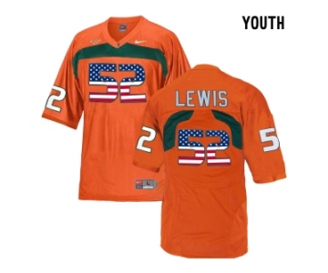 2016 US Flag Fashion Youth Miami Hurricanes Ray Lewis #52 College Football Jersey - Orange