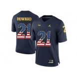 2016 US Flag Fashion-2016 Men's Jordan Brand Michigan Wolverines Desmond Howard #21 College Football Limited Jersey - Navy Blue