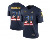 2016 US Flag Fashion-2016 Men's Jordan Brand Michigan Wolverines Desmond Howard #21 College Football Limited Jersey - Navy Blue