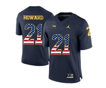 2016 US Flag Fashion-2016 Men's Jordan Brand Michigan Wolverines Desmond Howard #21 College Football Limited Jersey - Navy Blue