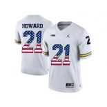 2016 US Flag Fashion-2016 Men's Jordan Brand Michigan Wolverines Desmond Howard #21 College Football Limited Jersey - White