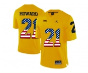 2016 US Flag Fashion-2016 Men's Jordan Brand Michigan Wolverines Desmond Howard #21 College Football Limited Jersey - Yellow