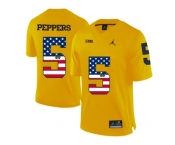 2016 US Flag Fashion-2016 Men's Jordan Brand Michigan Wolverines Jabrill Peppers #5 College Football Limited Jersey - Yellow