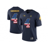 2016 US Flag Fashion-2016 Men's Jordan Brand Michigan Wolverines Jim Harbaugh #4 College Football Limited Jersey - Navy Blue