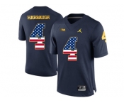 2016 US Flag Fashion-2016 Men's Jordan Brand Michigan Wolverines Jim Harbaugh #4 College Football Limited Jersey - Navy Blue