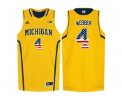 2016 US Flag Fashion-Michigan Wolverines Chirs Webber #4 Basketball Authentic Jersey - Yellow