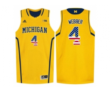 2016 US Flag Fashion-Michigan Wolverines Chirs Webber #4 Basketball Authentic Jersey - Yellow