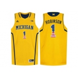 2016 US Flag Fashion-Michigan Wolverines Glenn Robinson III #1 Basketball Authentic Jersey - Yellow