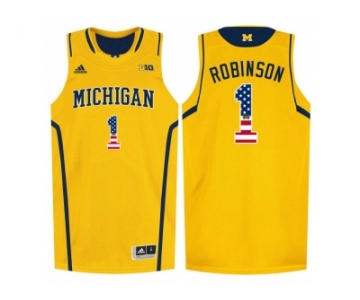 2016 US Flag Fashion-Michigan Wolverines Glenn Robinson III #1 Basketball Authentic Jersey - Yellow