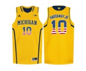 2016 US Flag Fashion-Michigan Wolverines Tim Hardaway Jr. #10 Basketball Authentic Jersey - Yellow