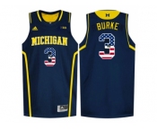 2016 US Flag Fashion-Michigan Wolverines Trey Burke #3 Basketball Authentic Jersey - Navy Blue