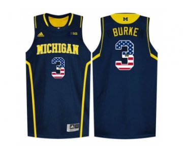 2016 US Flag Fashion-Michigan Wolverines Trey Burke #3 Basketball Authentic Jersey - Navy Blue