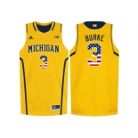 2016 US Flag Fashion-Michigan Wolverines Trey Burke #3 Basketball Authentic Jersey - Yellow