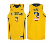 2016 US Flag Fashion-Michigan Wolverines Trey Burke #3 Basketball Authentic Jersey - Yellow