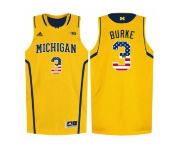 2016 US Flag Fashion-Michigan Wolverines Trey Burke #3 Basketball Authentic Jersey - Yellow