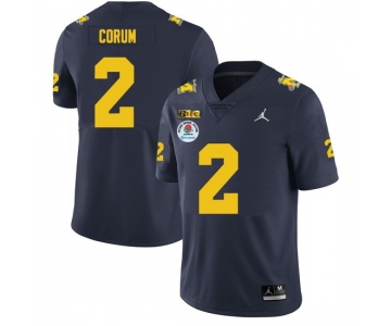 Men Michigan Wolverines Blake Corum #2 Navy Blue High School F U S E Stitched 2024 Rose Bowl Jersey