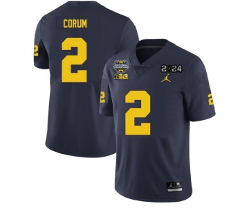 Men Michigan Wolverines Blake Corum #2 Navy High School F U S E Stitched 2024 National Champions Jersey