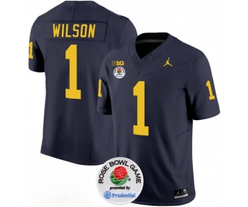 Men's Michigan Wolverines #1 Roman Wilson 2023 F.U.S.E. Navy Blue Rose Bowl Patch Stitched Jersey