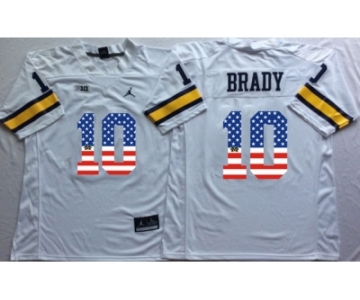 Michigan Wolverines #10 Tom Brady White USA Flag College Jersey