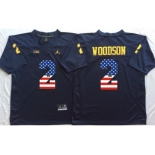 Michigan Wolverines #2 Charles Woodson Navy USA Flag College Jersey