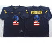 Michigan Wolverines #2 Charles Woodson Navy USA Flag College Jersey