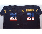 Michigan Wolverines #21 Desmond Howard Navy White USA Flag College Jersey