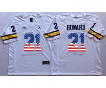 Michigan Wolverines #21 Desmond Howard White USA Flag College Jersey