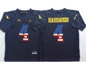 Michigan Wolverines #4 Jim Harbaugh Navy USA Flag College Jersey