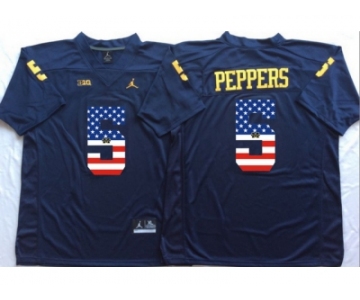 Michigan Wolverines #5 Jabrill Peppers Navy USA Flag College Jersey