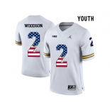 2016 US Flag Fashion-2016 Youth Jordan Brand Michigan Wolverines Charles Woodson #2 College Football Limited Jersey - White