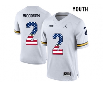 2016 US Flag Fashion-2016 Youth Jordan Brand Michigan Wolverines Charles Woodson #2 College Football Limited Jersey - White