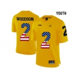 2016 US Flag Fashion-2016 Youth Jordan Brand Michigan Wolverines Charles Woodson #2 College Football Limited Jersey - Yellow