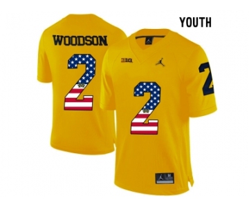 2016 US Flag Fashion-2016 Youth Jordan Brand Michigan Wolverines Charles Woodson #2 College Football Limited Jersey - Yellow