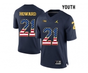 2016 US Flag Fashion-2016 Youth Jordan Brand Michigan Wolverines Desmond Howard #21 College Football Limited Jersey - Navy Blue