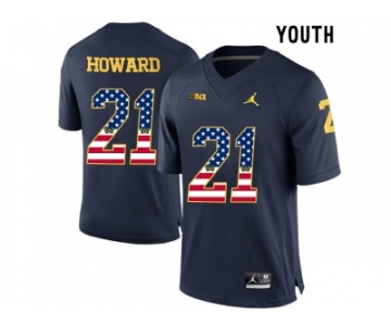 2016 US Flag Fashion-2016 Youth Jordan Brand Michigan Wolverines Desmond Howard #21 College Football Limited Jersey - Navy Blue