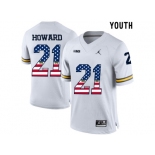 2016 US Flag Fashion-2016 Youth Jordan Brand Michigan Wolverines Desmond Howard #21 College Football Limited Jersey - White